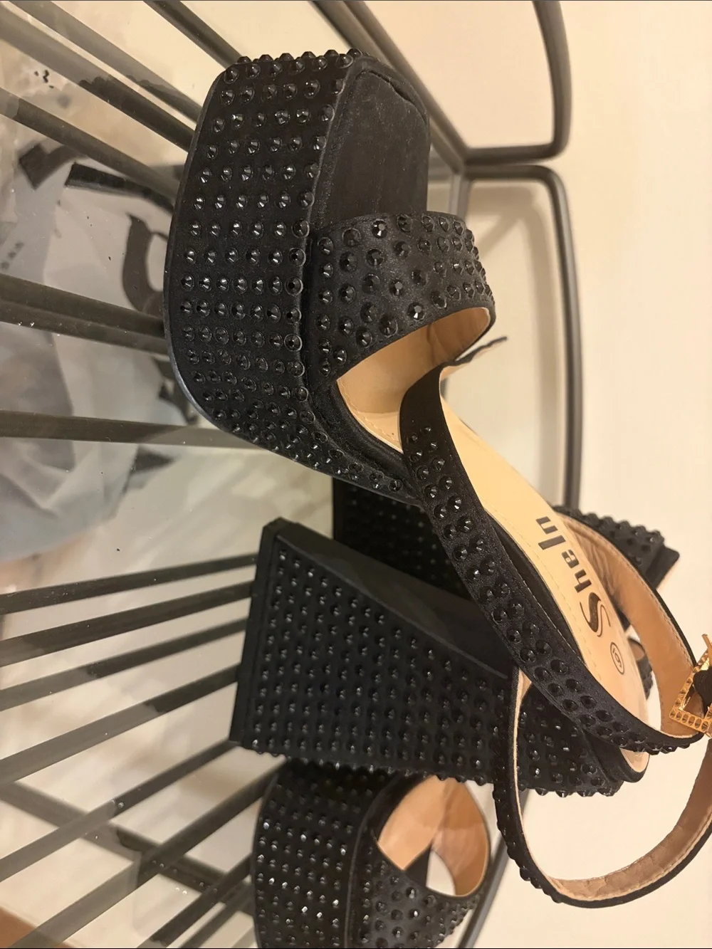 Insanely Gorgeous black rhinestone platforms, size 6